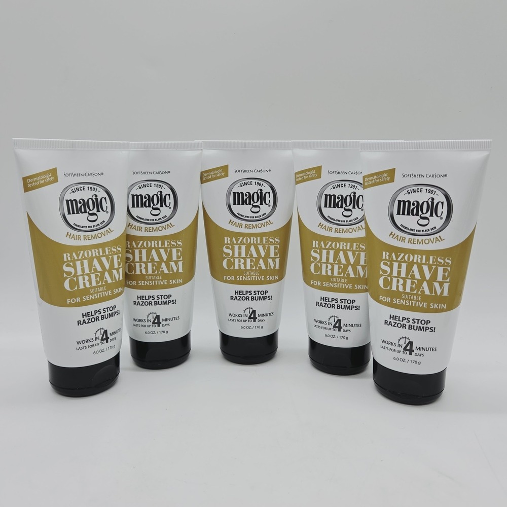 Lot Of 5 Magic Hair Removal Razorless Shave Cream For Sensitive Skin 6oz Each